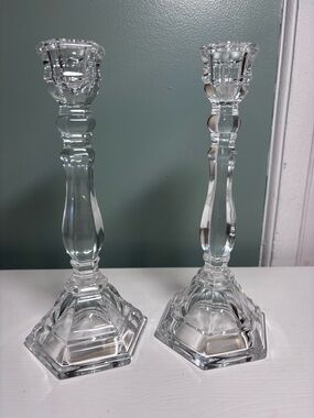 Tiffany & Co. Pair of Hampton Crystal Candlestick holders  9.25"